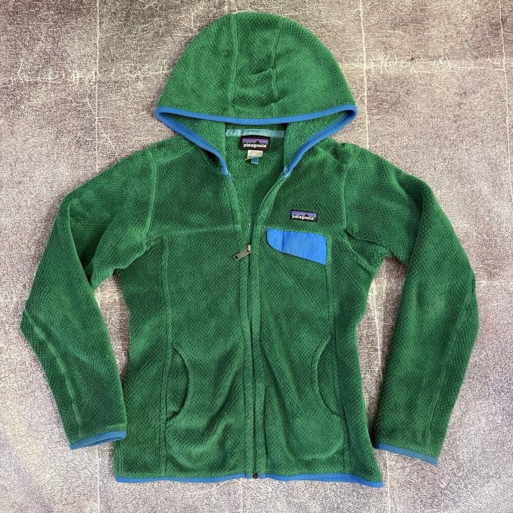 Women's Patagonia Re Tool Tumble Green Blue Full Zip Snap T Hoody Jacket Sz XS